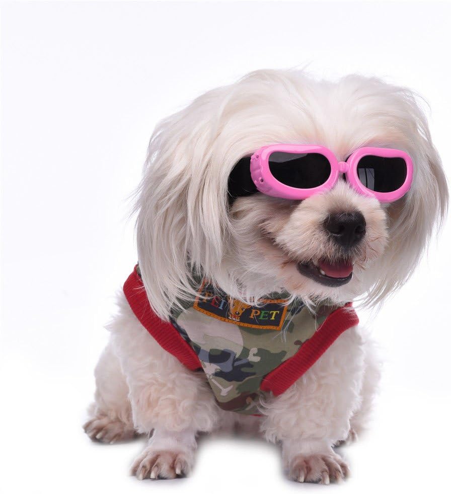 Outdoor Dog Sunglasses Anti-UV Eye Protection Goggles Waterproof Windproof Anti-Fog for Small Pet Puppy Cat (Pink)