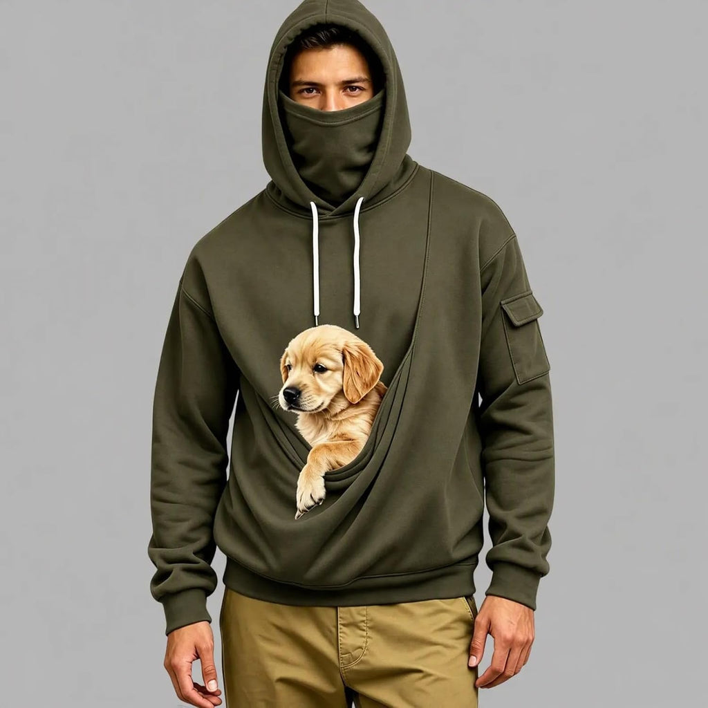 Pet Pouch Hoodie Dog Cat Carrier Sweatshirt with Built-in Face Mask