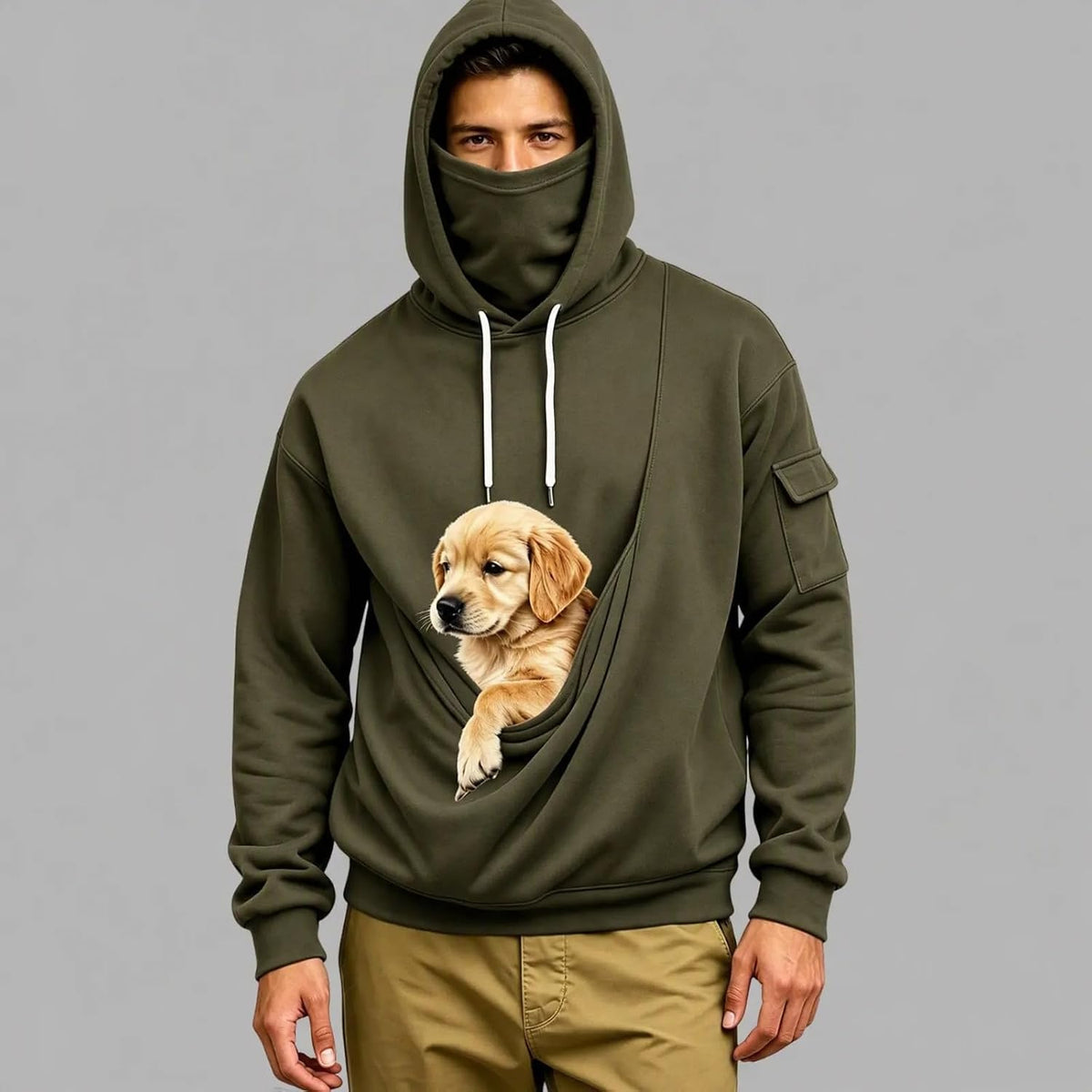 Pet Pouch Hoodie Dog Cat Carrier Sweatshirt with Built-in Face Mask