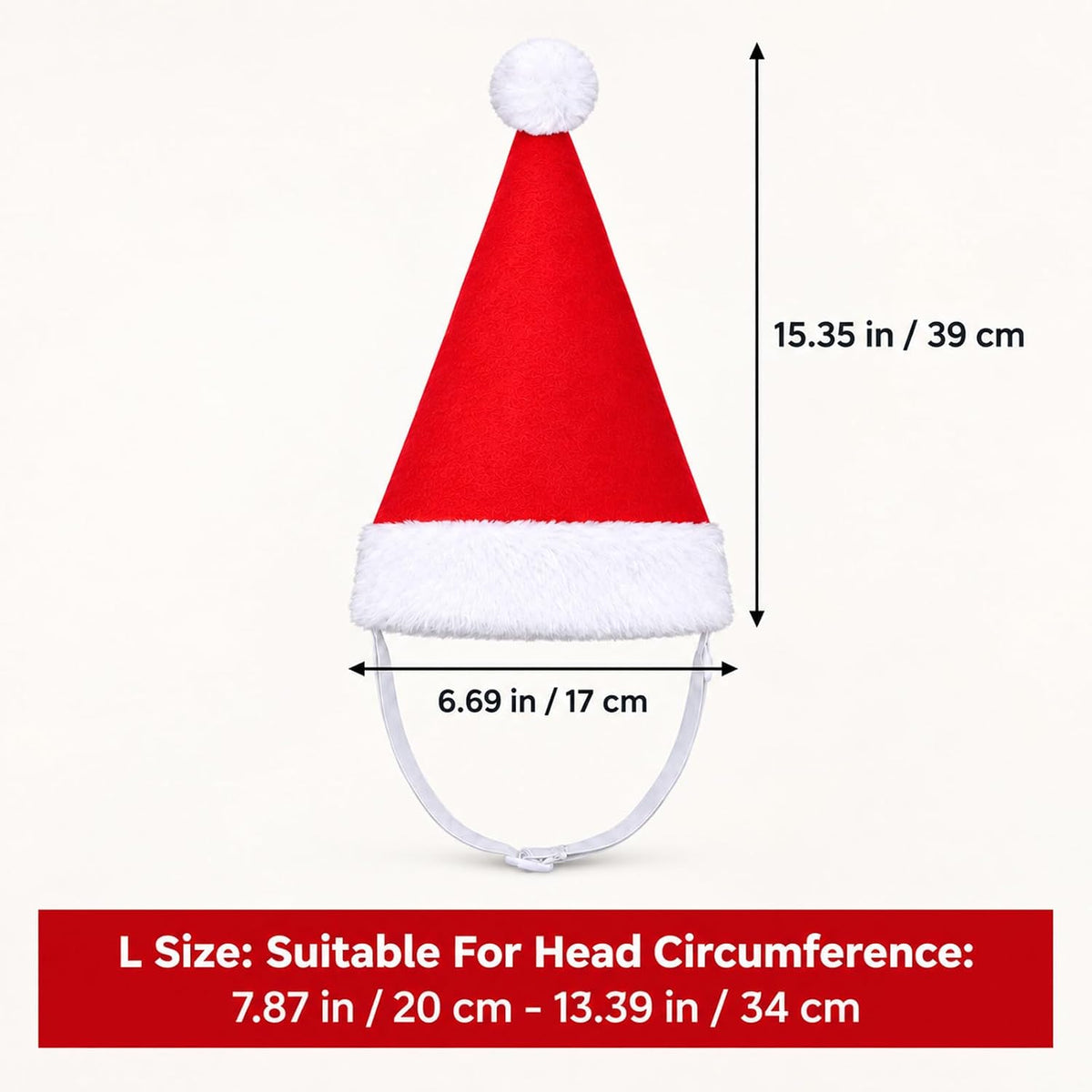 Yuanchu Dog Santa Hat, Large Dog Christmas Hat with White Pompom