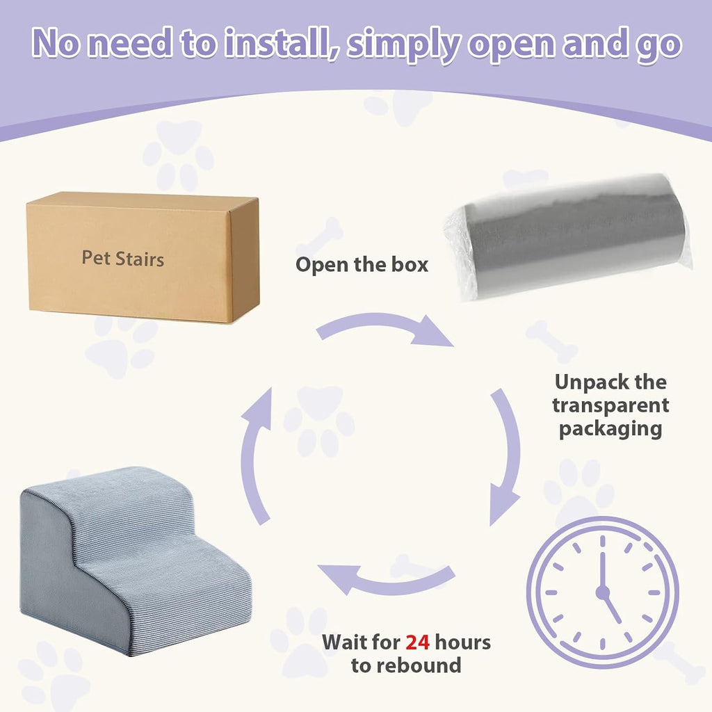Dog Stairs for Small Dogs, 2-Steps Dog Ramp for Couch, Pet Stairs with Highly Supportive Foam and Non-Slip Bottom, Pet S
