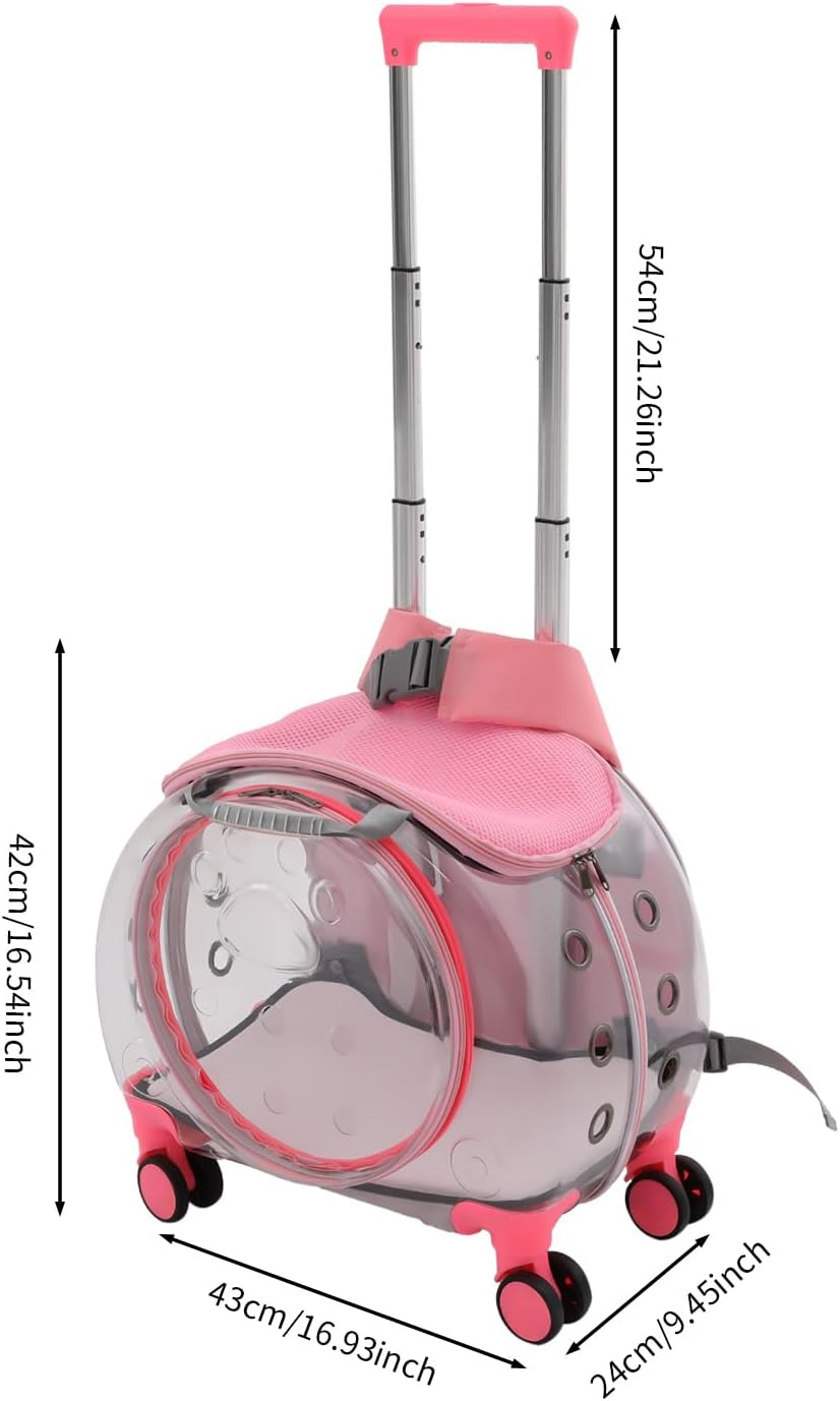 Pet Trolley Case with Shock-Absorbing Wheels, Pet Backpack Carrier(Pink)