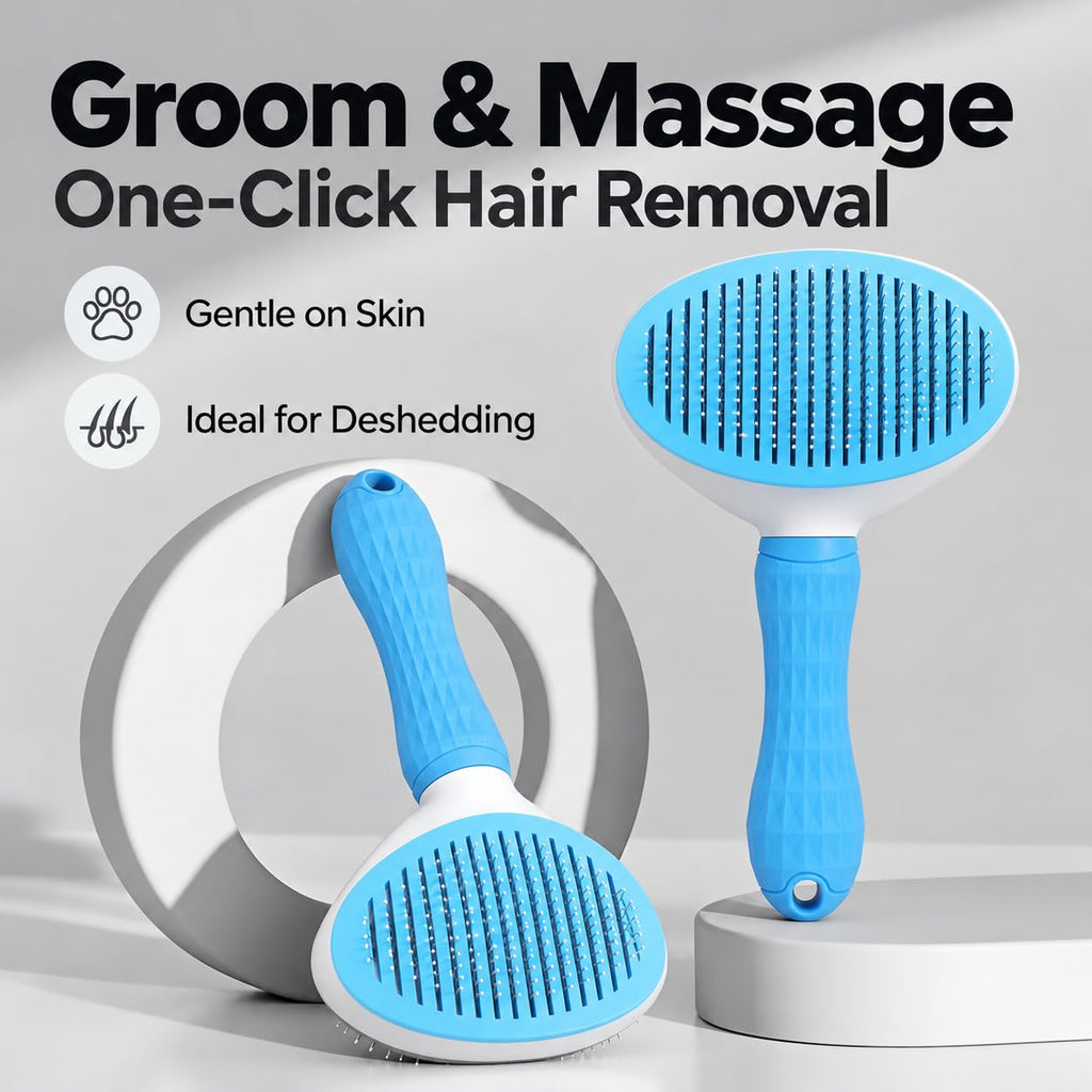 Cat Brush for Shedding, Self-Cleaning Slicker Brush for Dogs and Cats, Blue