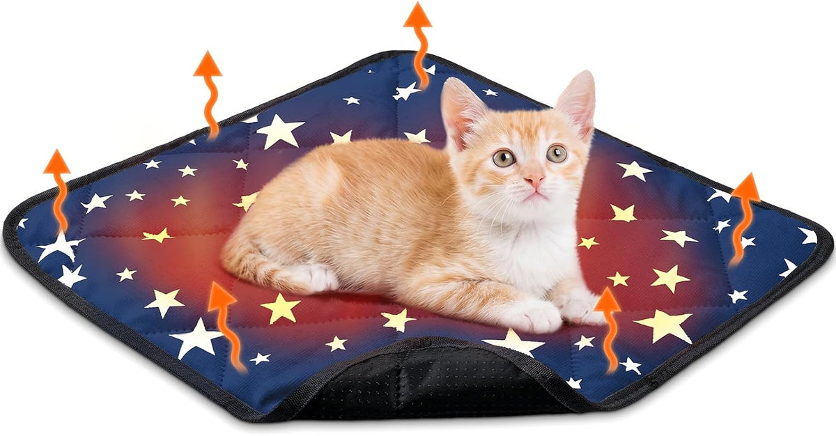 Self Heating Cat Bed Mat Self Warming Pad, Black, 12 x 12 x 0.4 Inch