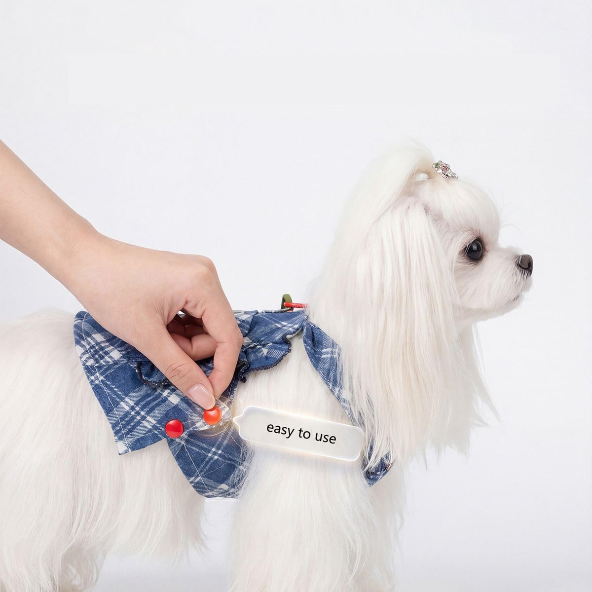 Strawberry Denim Dog Dress with Leash Hole, Suspender Skirt for Small Dogs