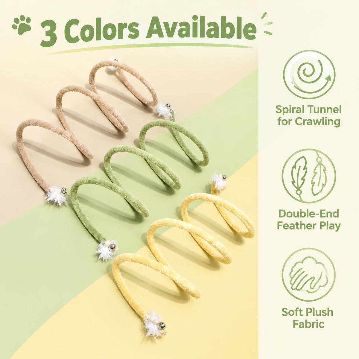 Shapeable Bendable Plush Spiral Cat Tunnel Toy with Bell & Feather 28*12in