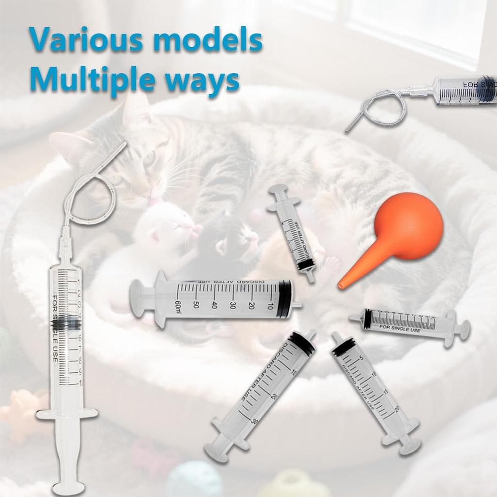 11pcs Puppy Kitten Feeding Tube Kit for Small Animals and Clear Feeding Syringe 5/10/20/30/60ml, Clear Feeding Tube, Syr