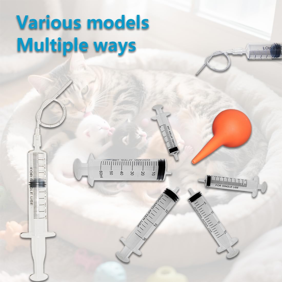 11pcs Puppy Kitten Feeding Tube Kit for Small Animals and Clear Feeding Syringe 5/10/20/30/60ml, Clear Feeding Tube, Syr