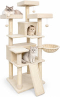 66" Tall Cat Tree Tower with Scratch Board, 3 Perches, Beige