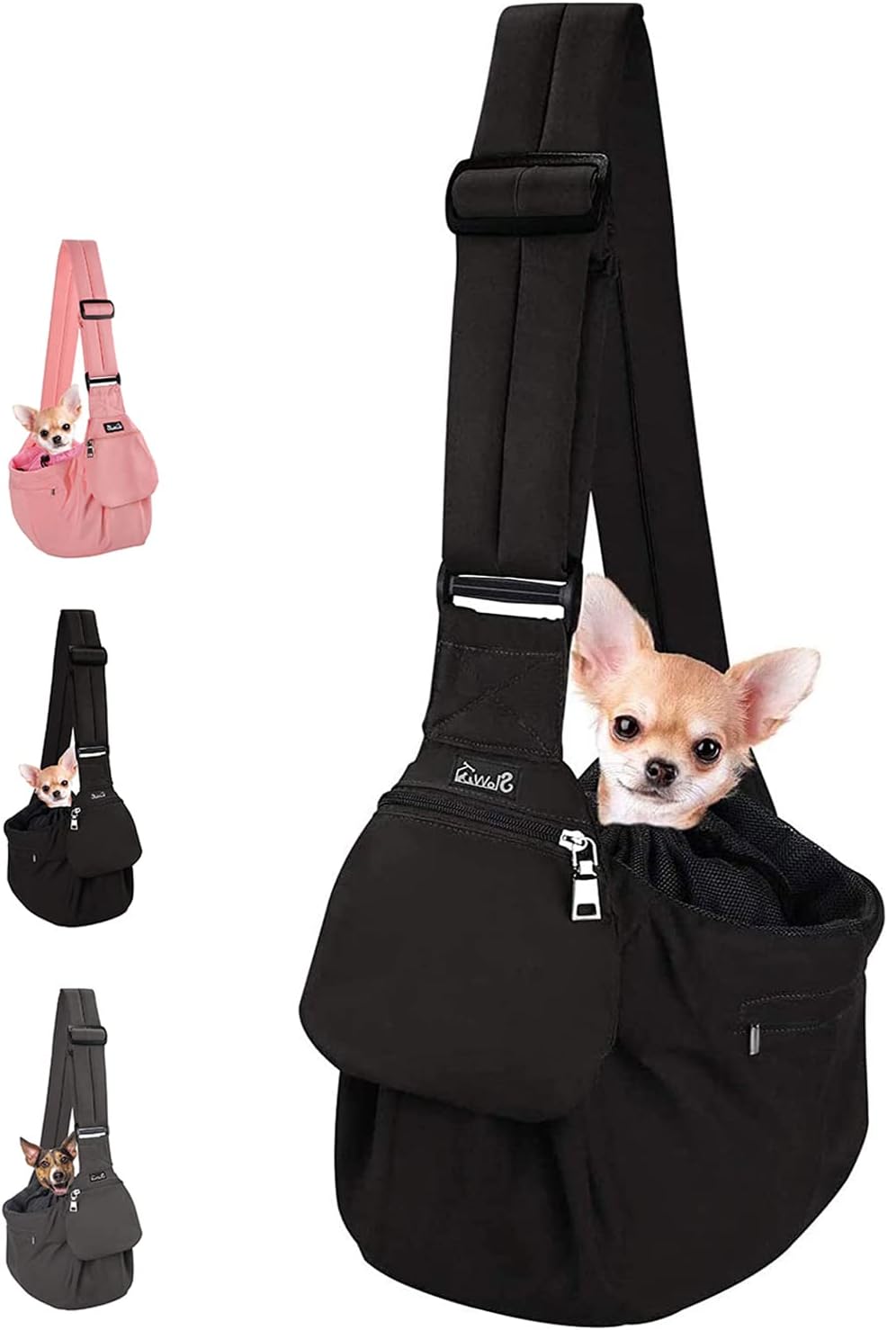 Lukovee Small Pet Sling, Hard Bottom Support, Storage Pocket, Padded Strap
