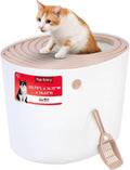 IRIS USA Top Entry Cat Litter Box, Hooded Privacy, Large, Beige/White