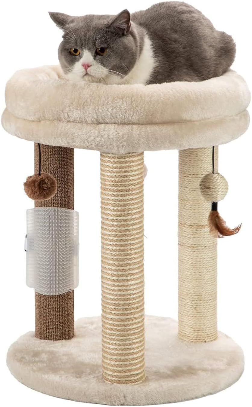 MECOOL 4in1 Small Cat Tree,Scratching Post with Tower Soft Bed, Sisal Carpet Jute Posts with Three Hanging Ball Toys and