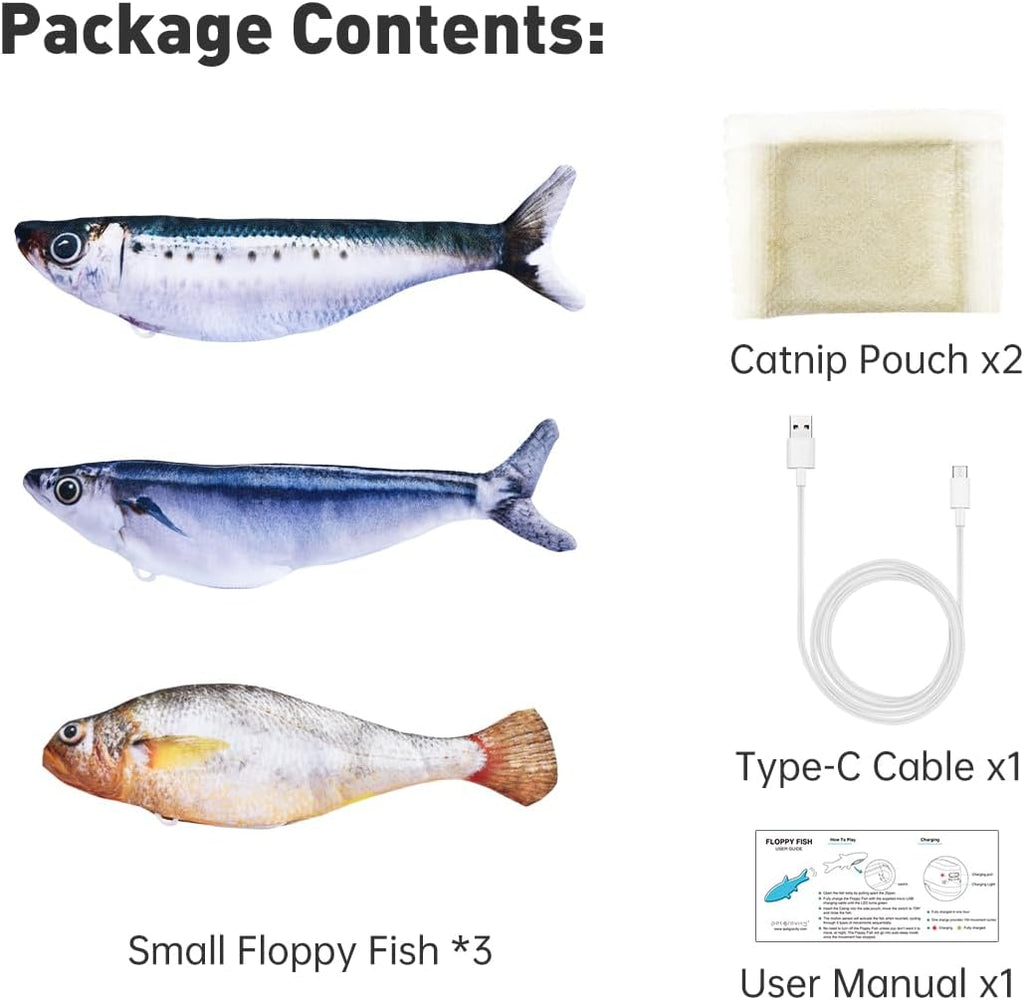 Petgravity Bite-Sized Realistic Flopping Fish Cat Toys, 3 Pack, Interactive Cat Toys for All Breeds, Tap-Activated 3 Fla