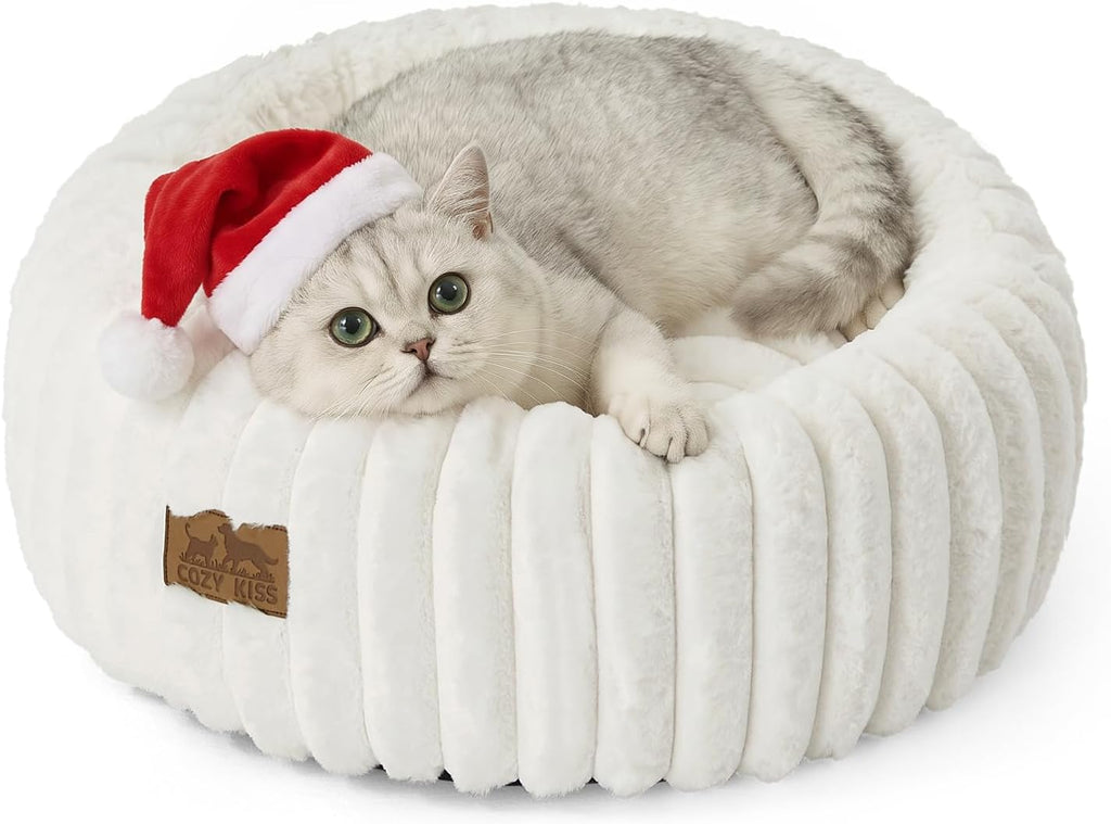 COZY KISS Cat Beds Washable Calming Donut Small Dog & Puppy Bed, 23in Cream