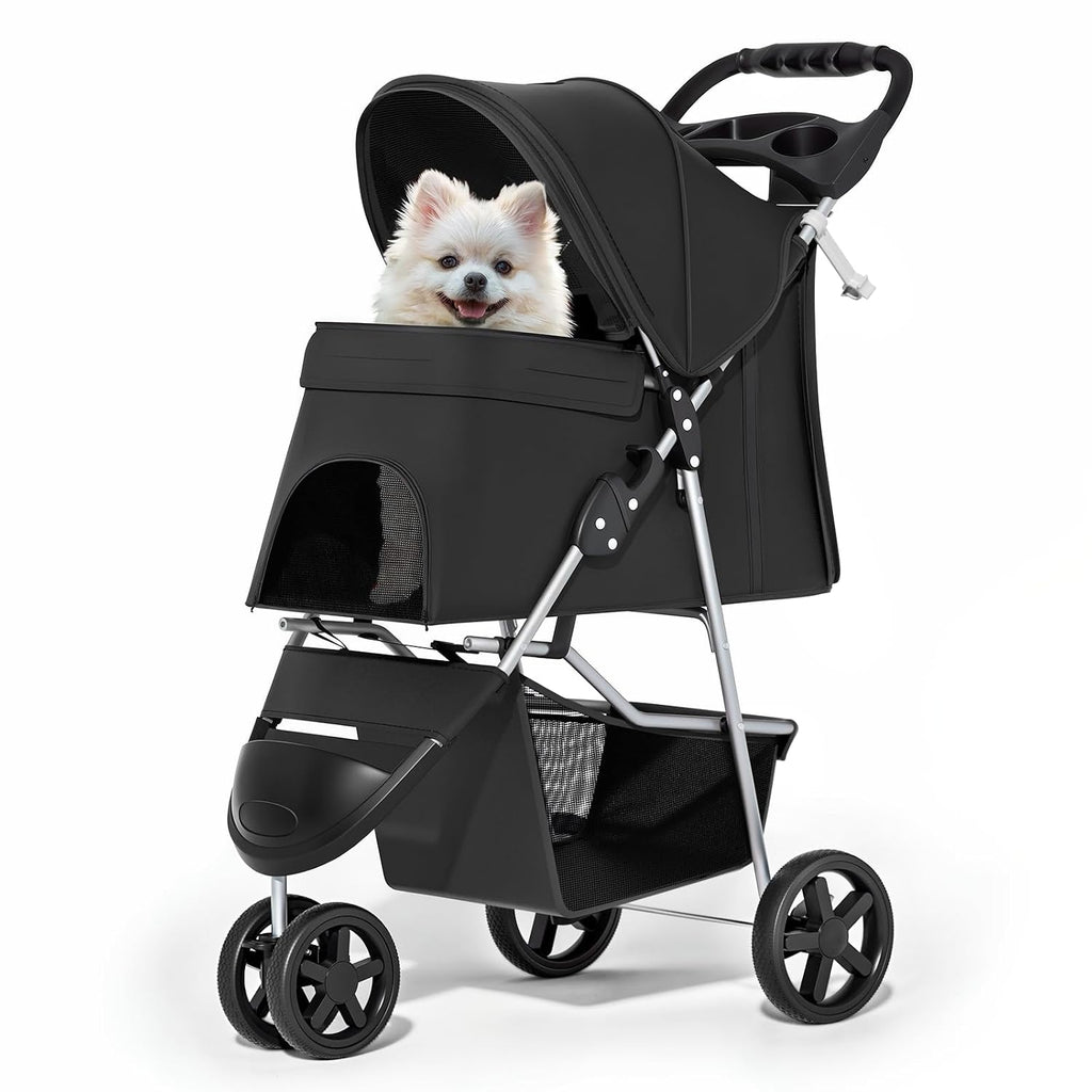 MoNiBloom Pet Stroller for Small/Medium Dogs and Cats up to 33 lbs, Black