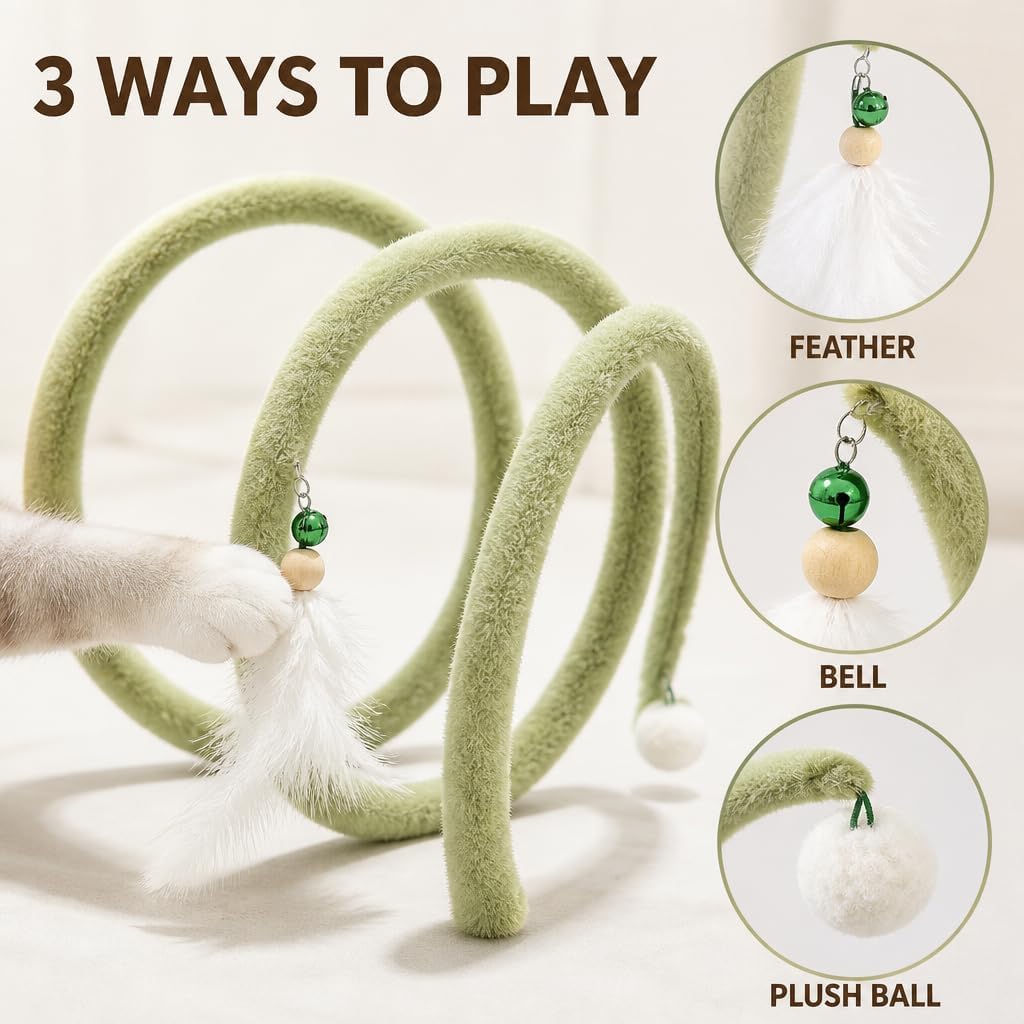 Cat Tunnel, Spiral Self-Play Soft Cat Toy for Indoor Cats, Green
