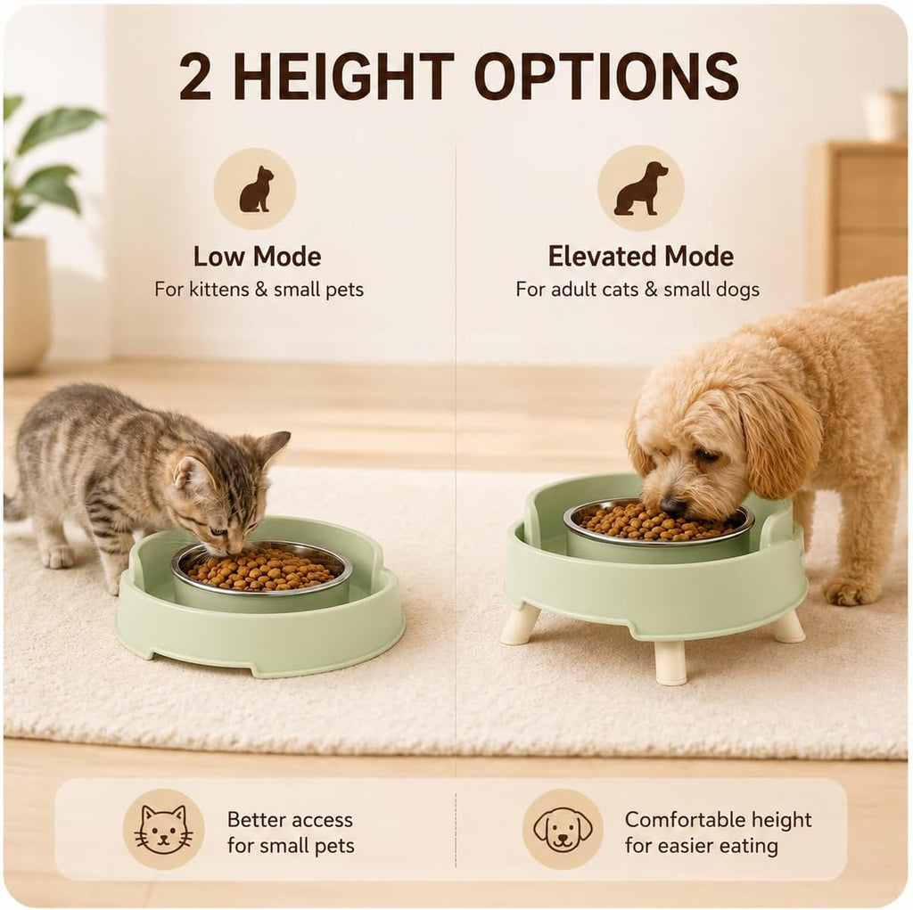 Ant Proof Elevated Cat Bowls with Stainless Steel Bowls (Green-2Pcs)