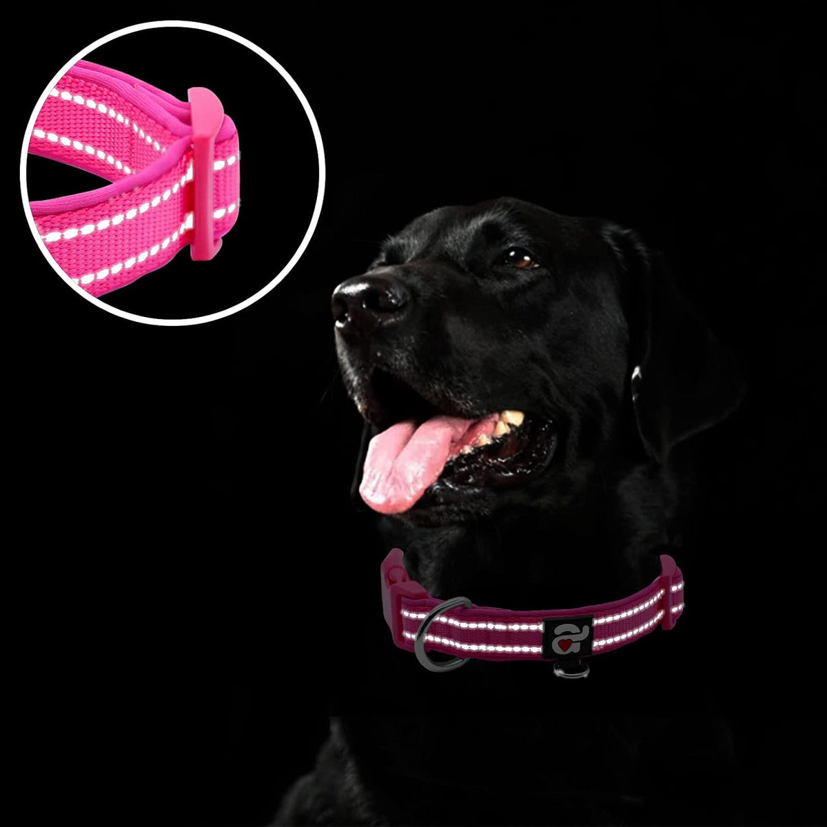 Reflective Dog Collar, Neoprene Padded Small Dog Collar, Hot Pink, S