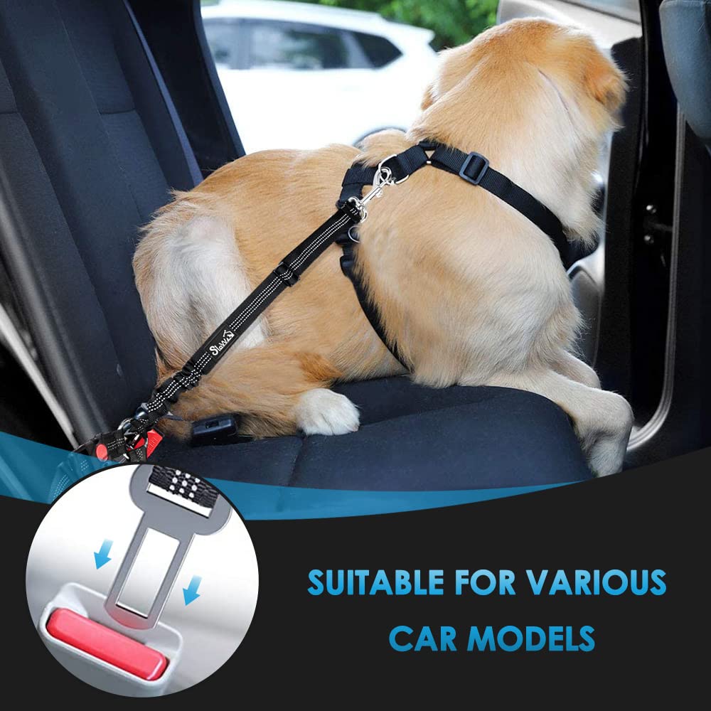 SlowTon Dog Seat Belt for Car, 2 Pack Dog Car Harness Seatbelt with Bungee