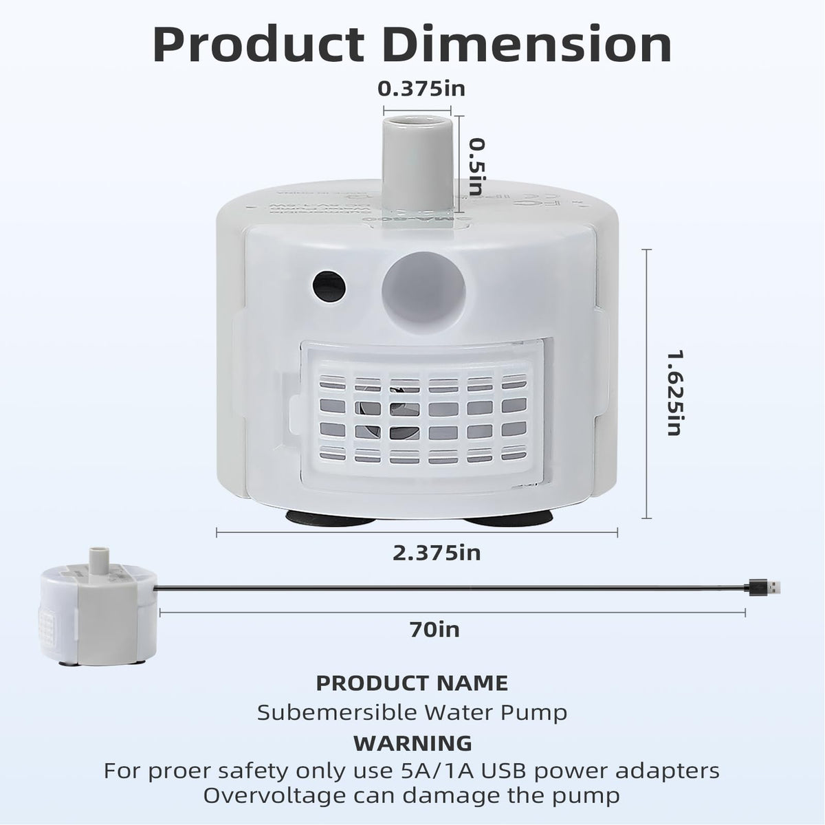Ultra-Quiet Replacement Pump for Stainless Steel Cat Water Fountains - SMA-800 Motor - Safe and Easy to Clean with Low Voltage DC 5V and USB Cable (Pump) (Side Pump)