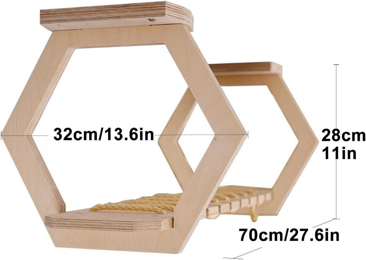 Wooden Ceiling Mounted Cat Bridge, DIY Cat Wall Shelves with Rope Walkway