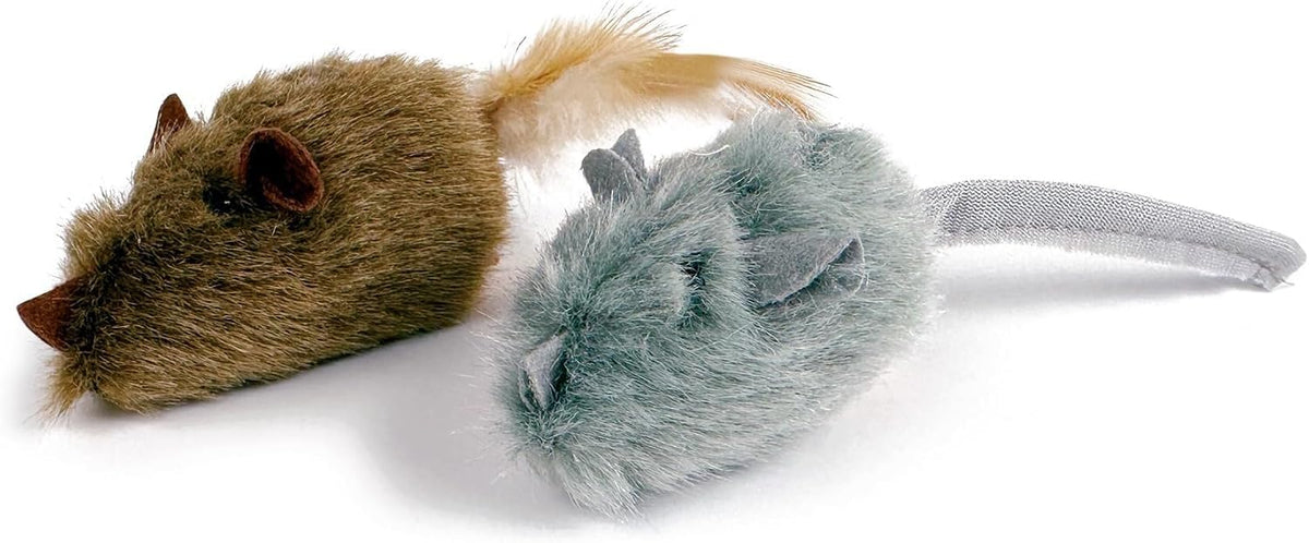 TTcat 2 Pack Squeaky Furry Mouse Cat Toys with Silvervine, Realistic Fluffy Mice Kitten Interactive Hunting Toy, Noise-M