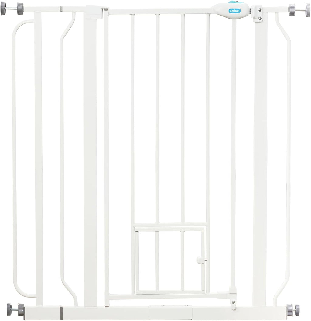 Carlson 29–36.5" Extra Wide Walk-Thru Dog Gate with Small Pet Door, Black