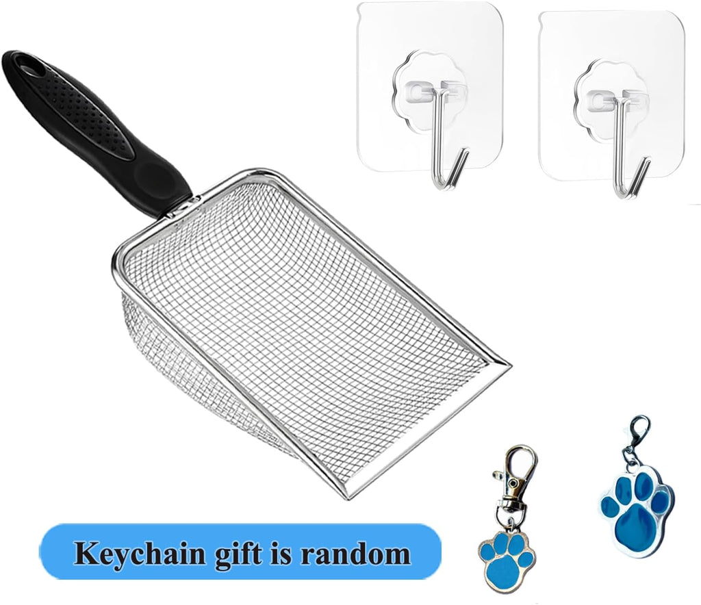 Cat Litter Scoop, Stainless Steel Cats Sturdy Mesh Scooper Kitty Metal Scooper Long Handle Scooper Shovel Sifter for All