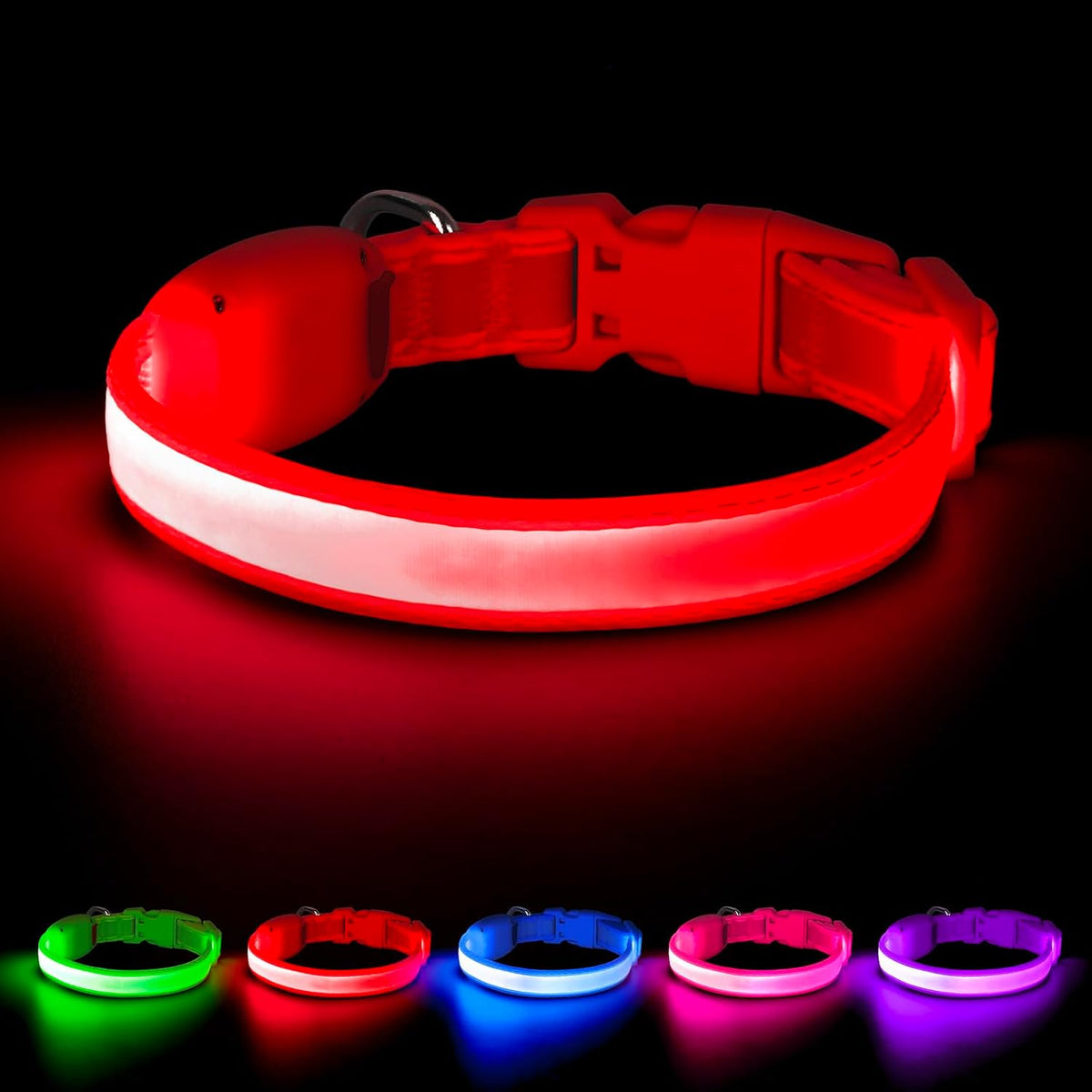 VIZPET LED Dog Collar, Light up Dog Collar Adjustable Safety Glow Collar,L