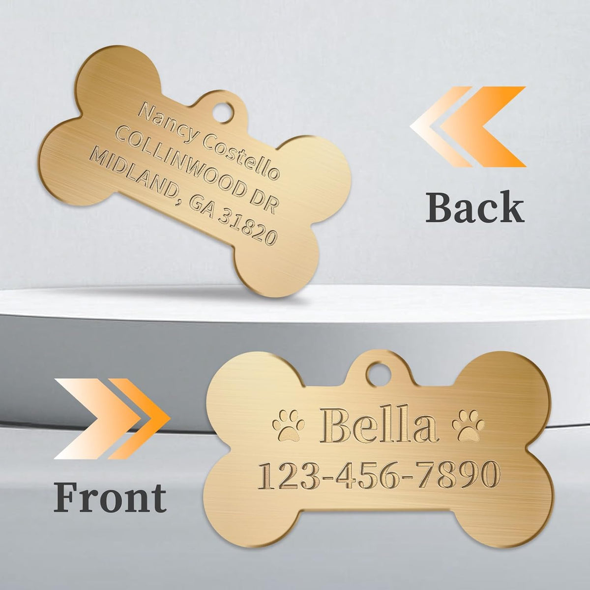 Personalized Brass Dog Tag, Custom Engraved Pet ID Tag Bone