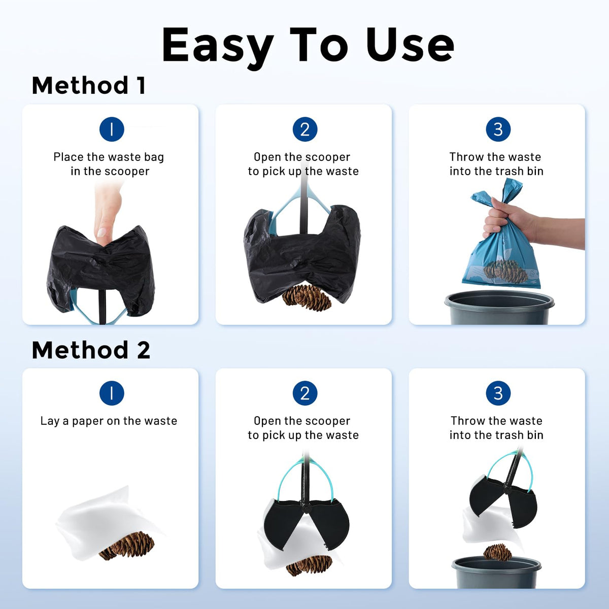 ZOMISIA 32" Long Handle Collapsible Pooper Scooper with 30 Count Waste Bags