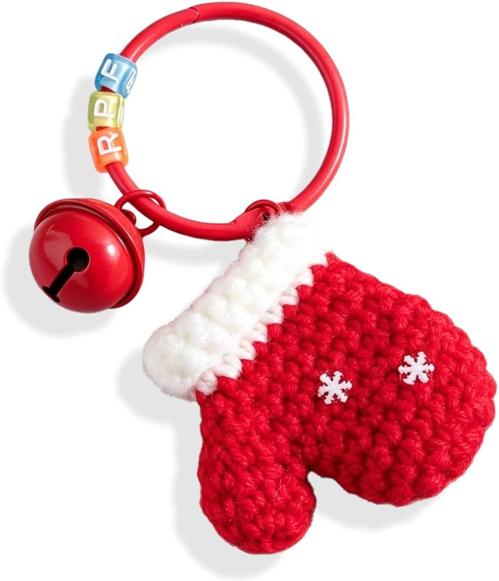 Christmas Pet Collar Charm, Handmade Crochet Cat & Dog Collar Pendant with Bell, Festive Pet Gift and Photo Prop (Gloves
