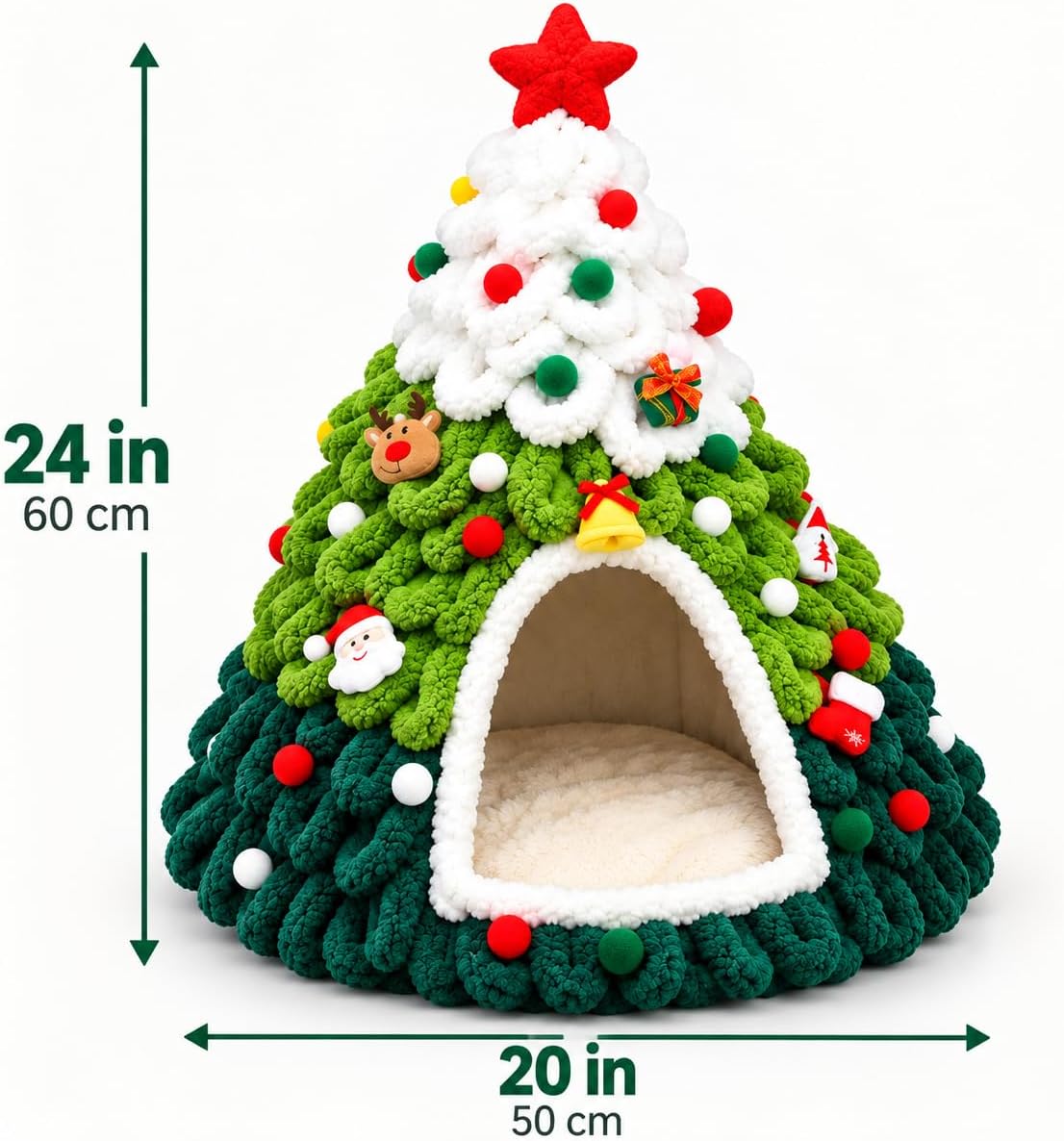 Christmas Tree Cat Bed, Cozy Holiday Cat Cave for Indoor Cats, 3D Christmas Cat House with Semi-Enclosed Hideaway, Folda