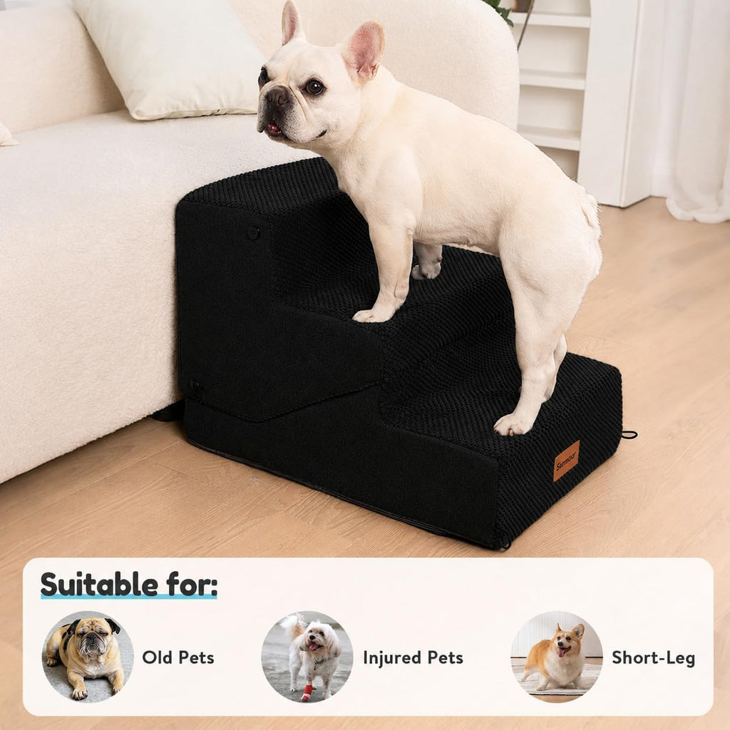 5-Step Dog Stairs and Ramp for Small Dogs and Cats, Pet Steps for High Bed with Non-Slip Bottom, Black