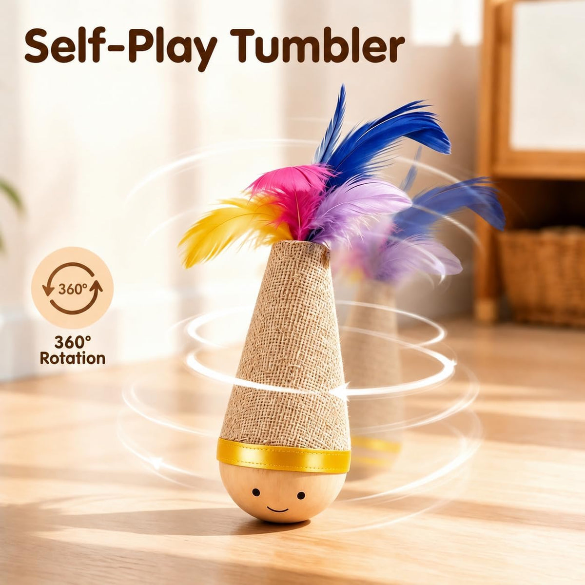 2-Pack Cat Toy with Feather Top, Self-Righting Toy for Cats & Dogs