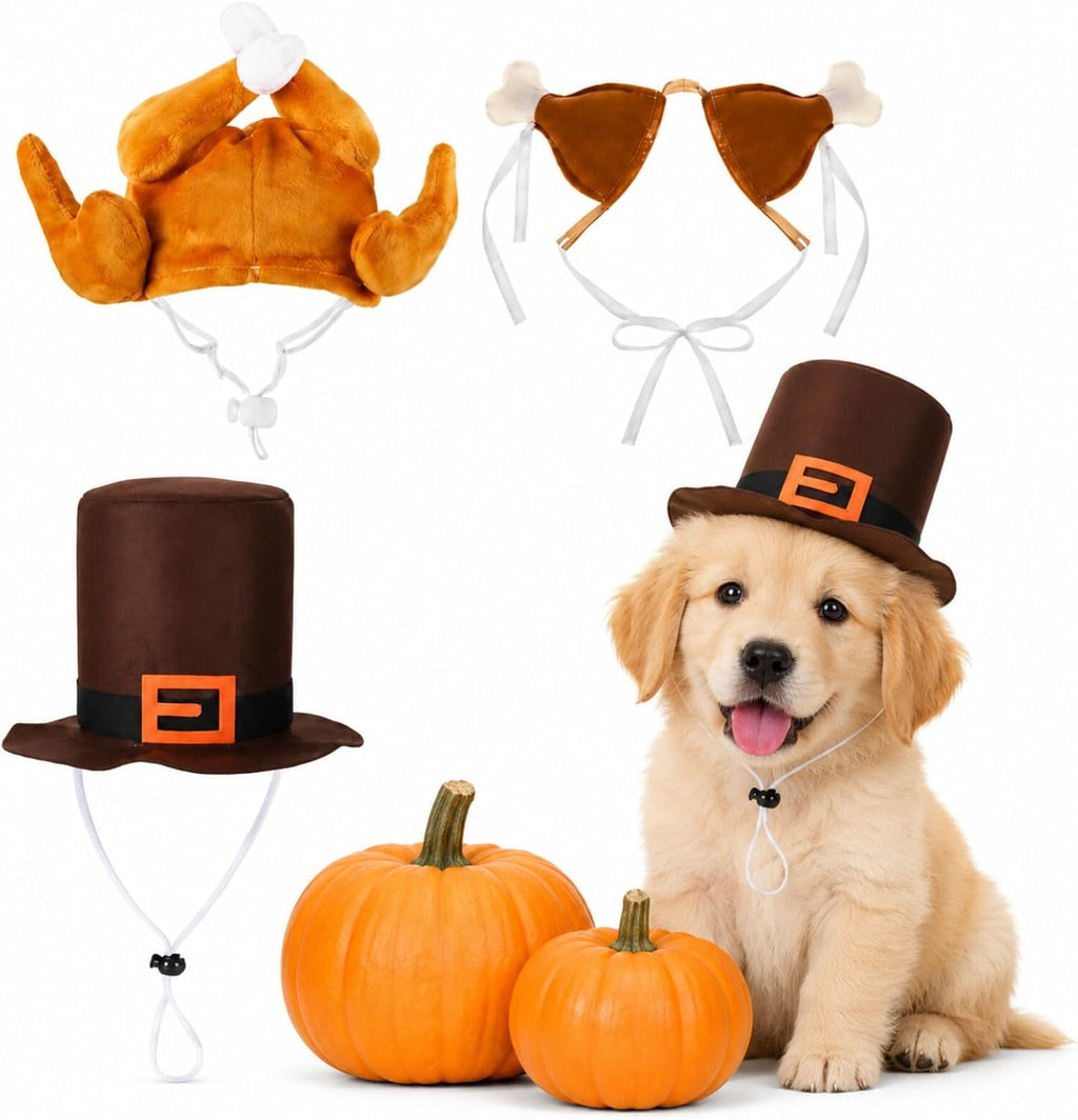 Shinymoon 3 Pcs Thanksgiving Turkey Hat for Dog Cat, Turkey, Felt