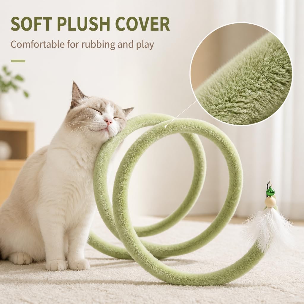 Cat Tunnel, Spiral Self-Play Soft Cat Toy for Indoor Cats, Green