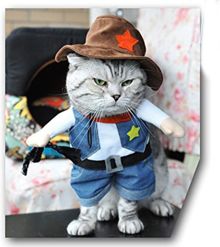 Cowboy Dog Costume with Hat - Blue Cat & Small Dog Halloween Costume (Small)
