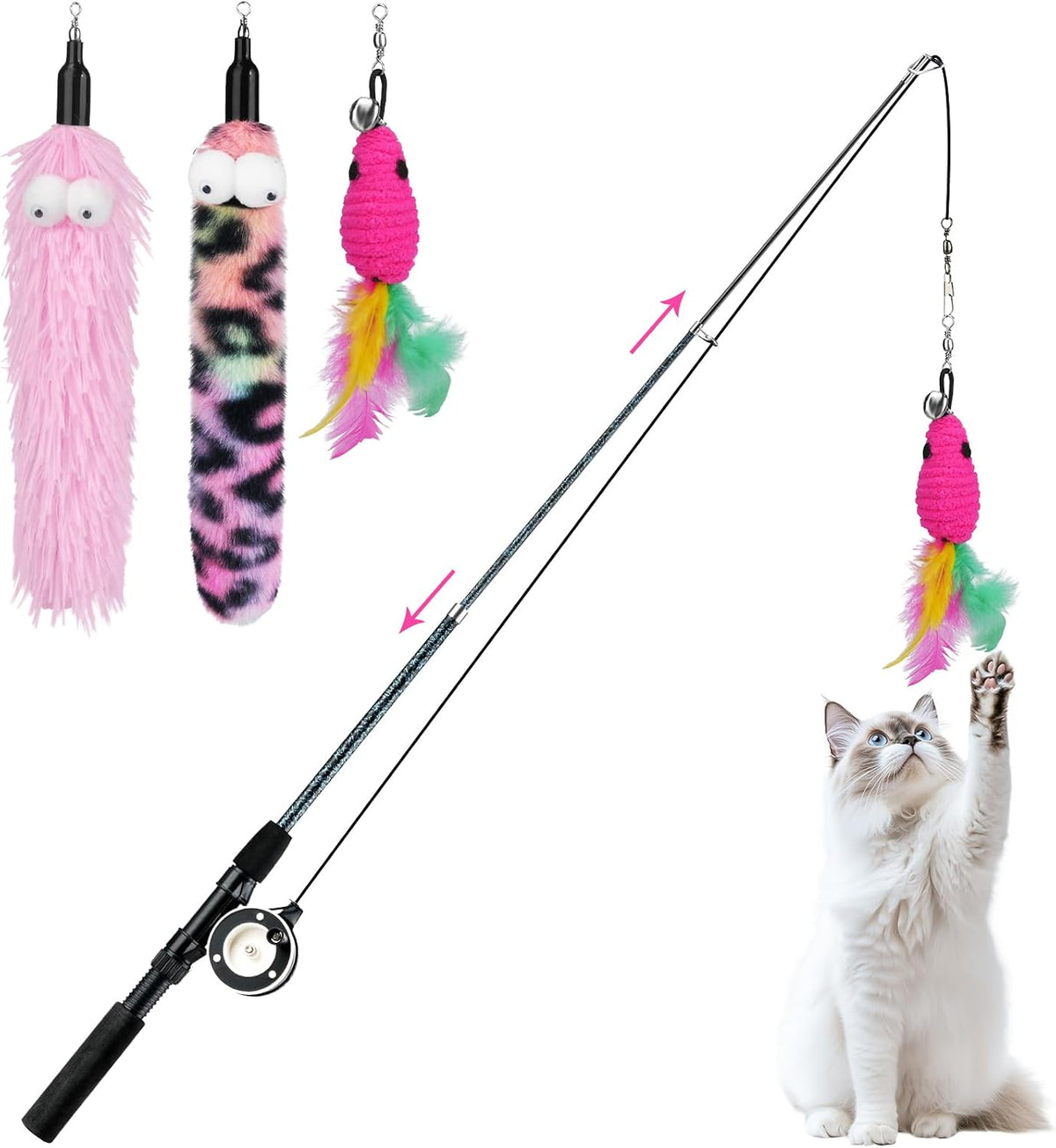 Pawaboo Cat Feather Toys, 4 Pack Interactive Cat Feather Teaser Wand Toys