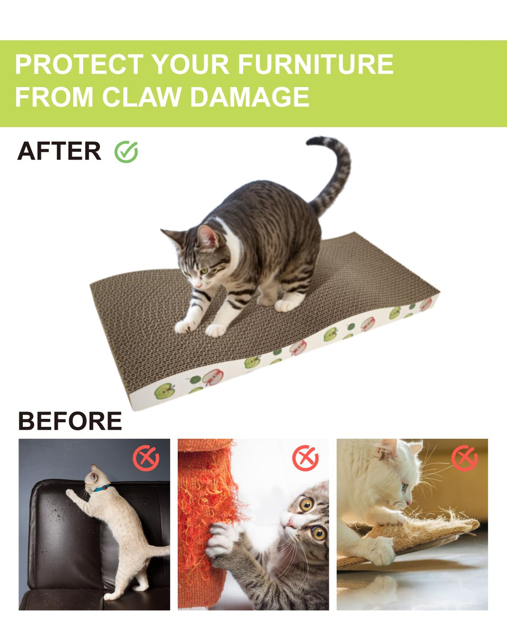 TIMHAKA Cat Scratching Board, Corrugate Cat Scratcher with Catnip, 2 Pack
