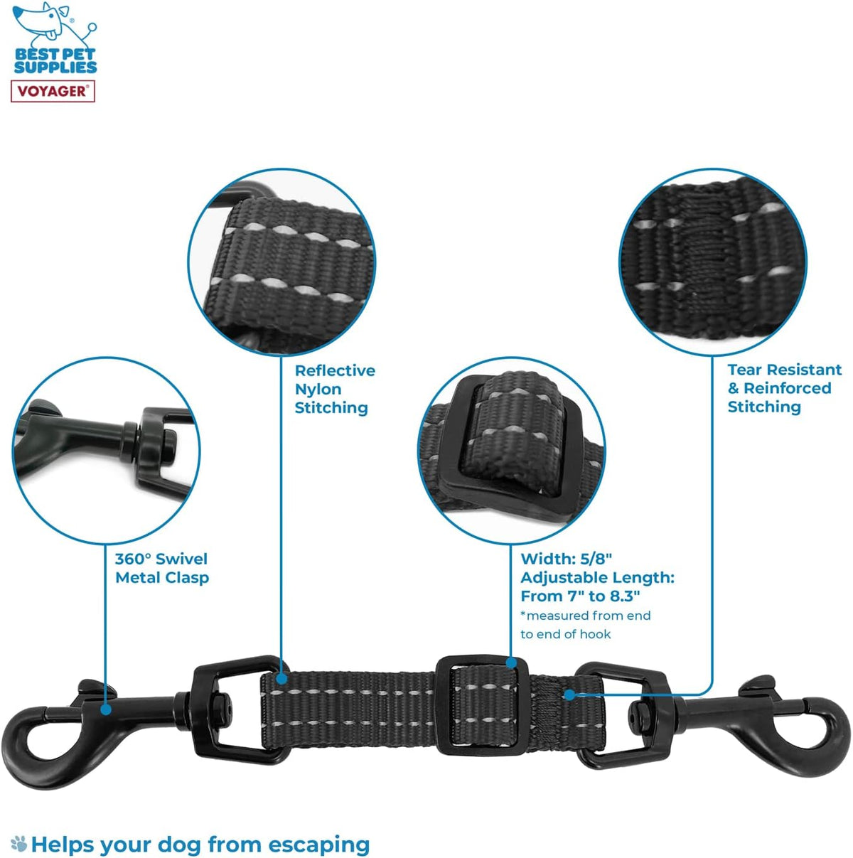 Best Pet Supplies Voyager Dog Collar Safety Clip with Dual Clasps, Collars and No Pull Harness Connectors, Training for 