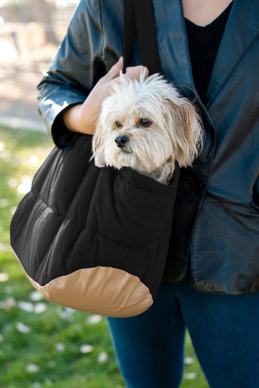 Plush Dog Purse Carrier for Small Dogs, Soft Tote, Black