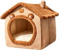 Cute Bear‑Shape Enclosed Pet Cave Bed, Soft Plush Tent House with Cushion