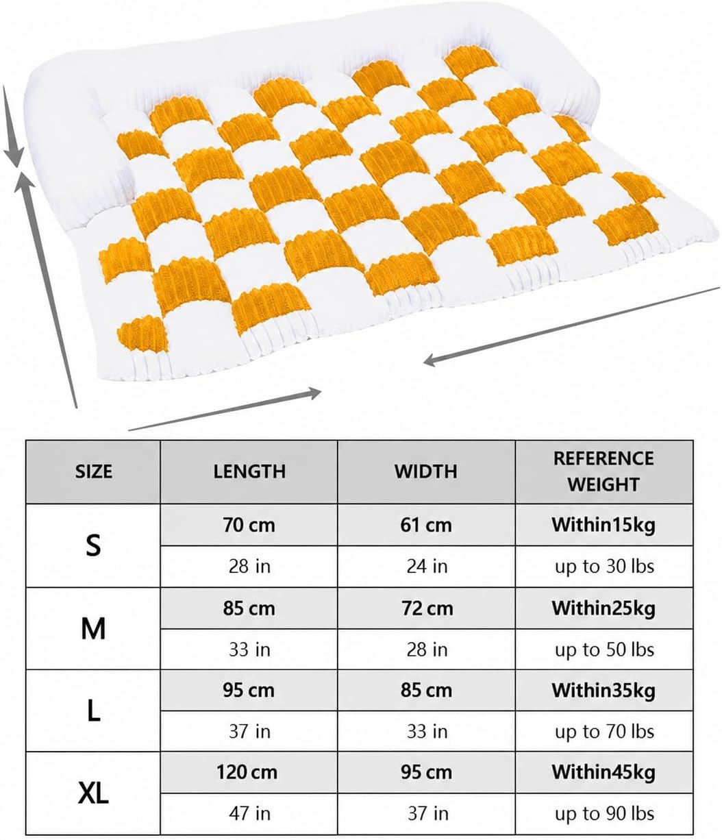 Checkerboard Dog Couch Mat with Bolster, Yellow, 37 x 33 in