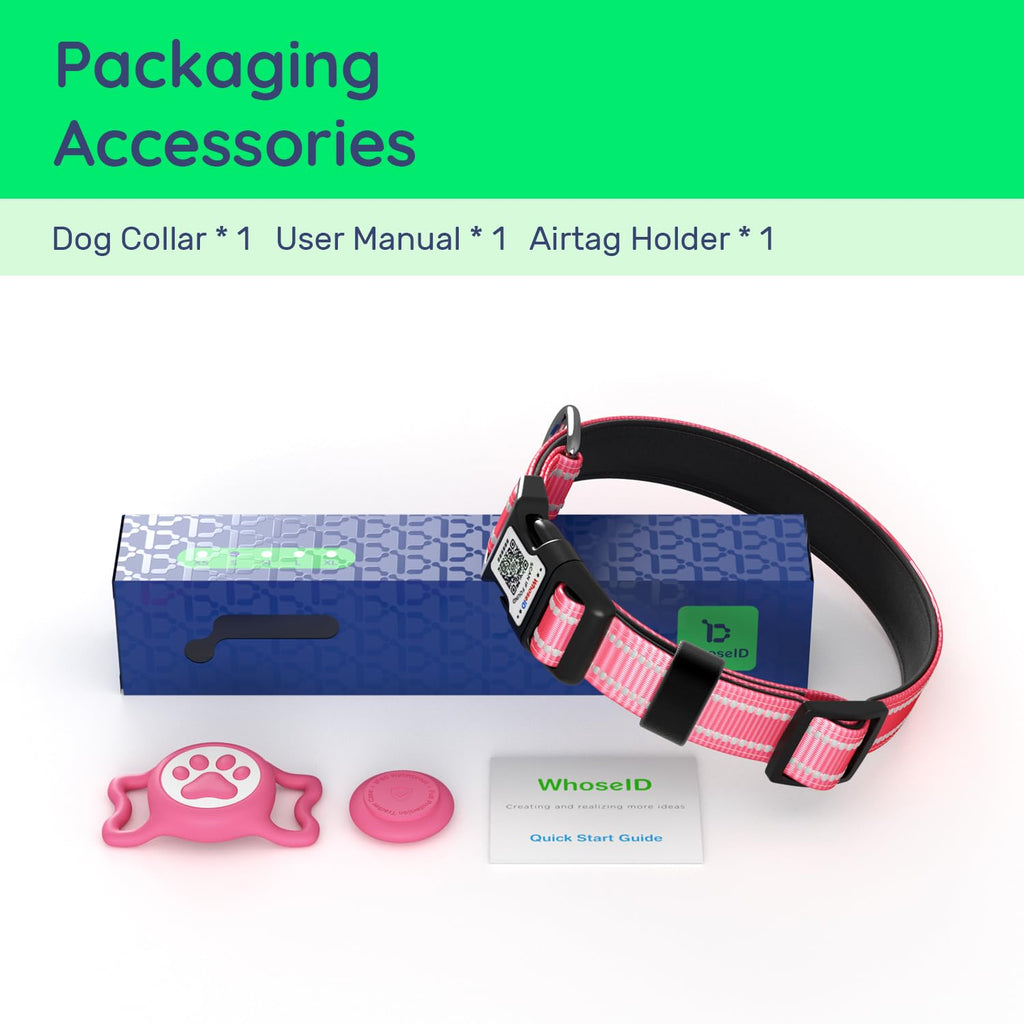 Premium Airtag Dog Collar，With IP68 Waterproof AirTag Holder,Pink,S