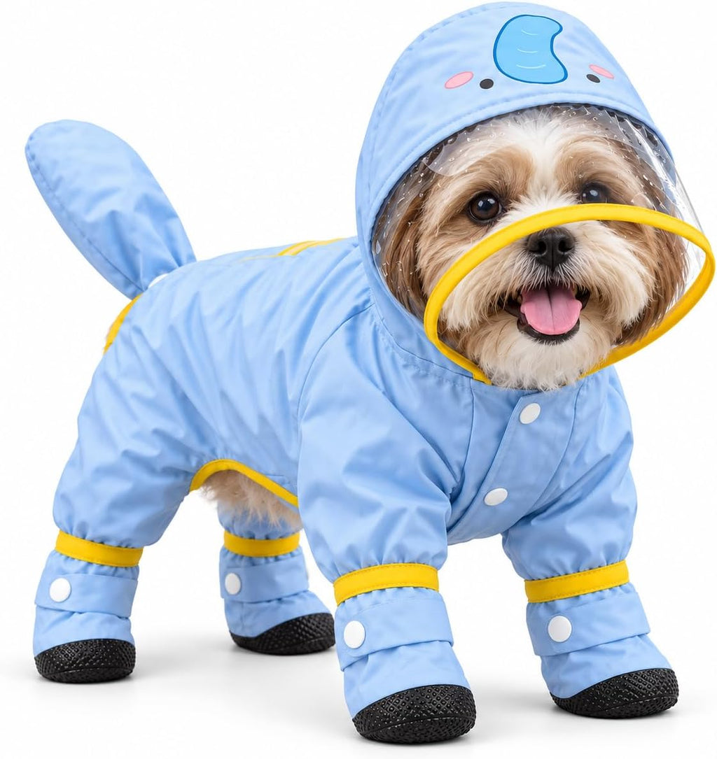 Dog Raincoat with Boots, Hooded Four-Leg Rain Suit for Small Dogs，A：Medium