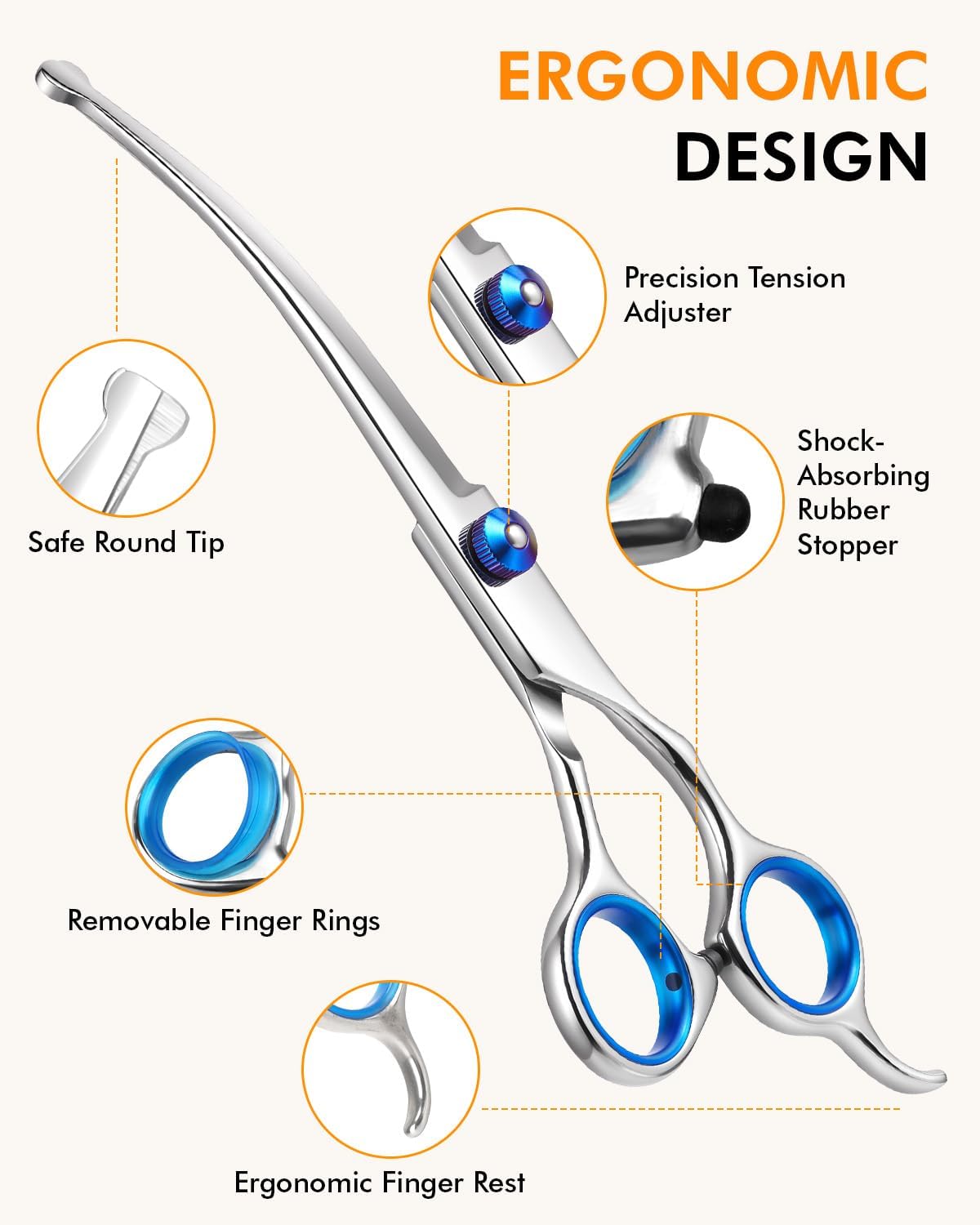 Curved Dog Grooming Scissors, 7.7 Inch Pet Grooming Shears