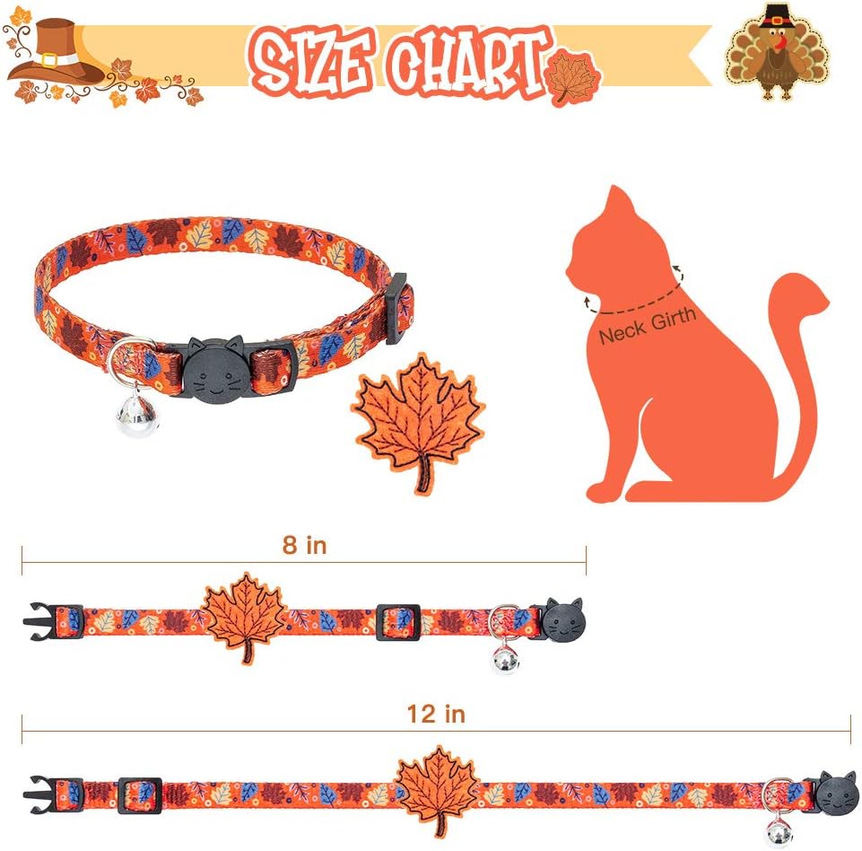 PUPTECK Fall Thanksgiving Cat Collar Breakaway with Bells, Kitten Outfit