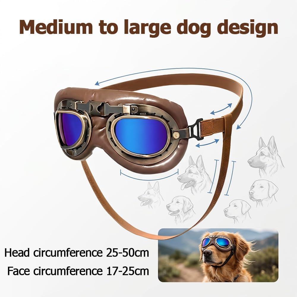 Retro Dog Aviator Sunglasses, Pet Goggles for Medium Large Dogs