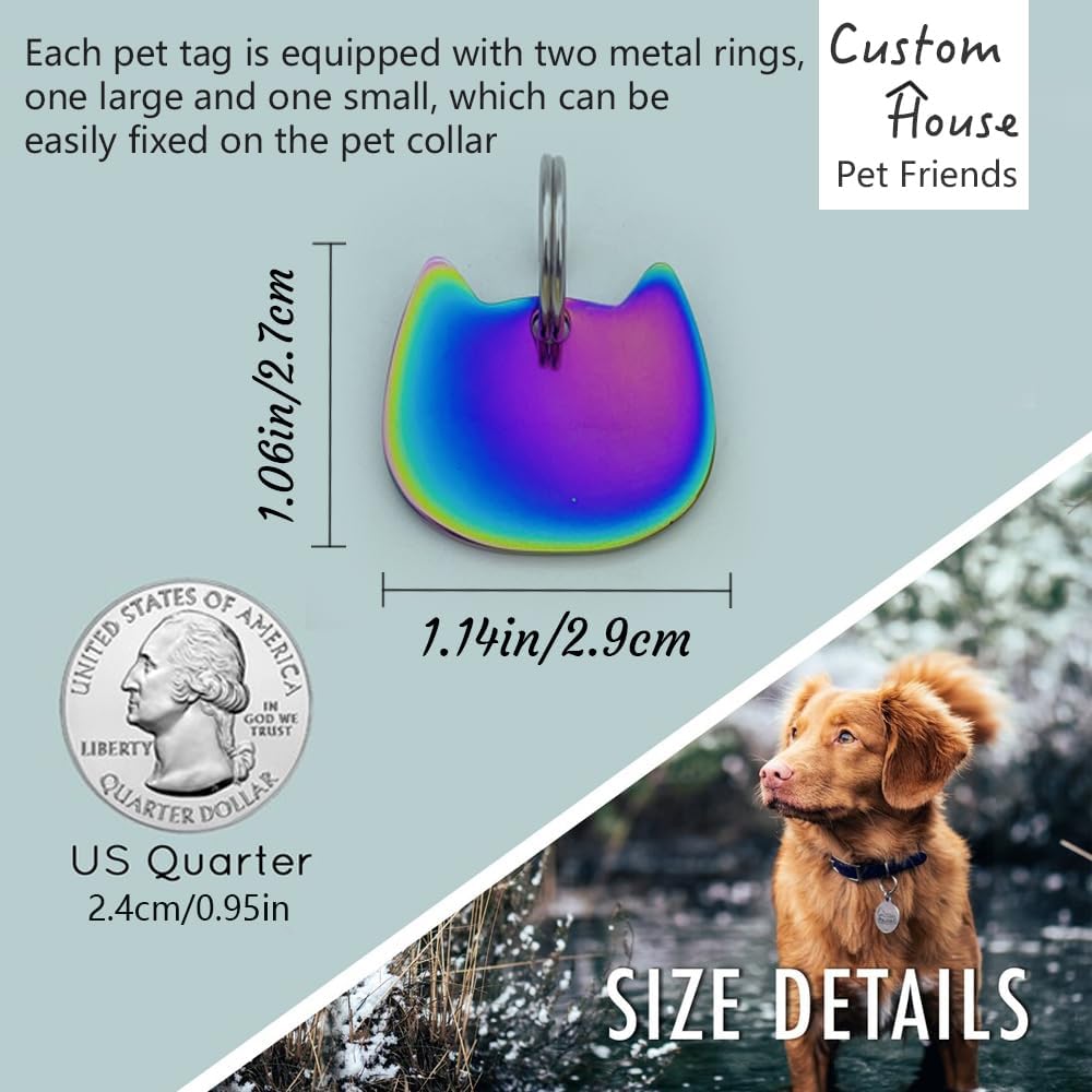 Personalized Cat Head ID Tag, Stainless Steel Engraved Pet Name Tag